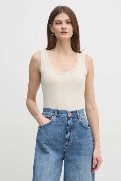 United Colors of Benetton top din bumbac culoarea bej, 3GA2DH010
