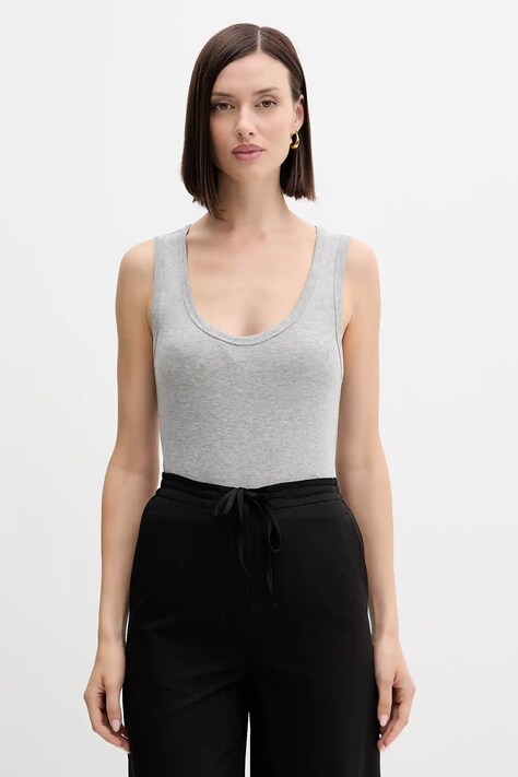 Βαμβακερό τοπ United Colors of Benetton χρώμα: γκρι, 3GA2DH010