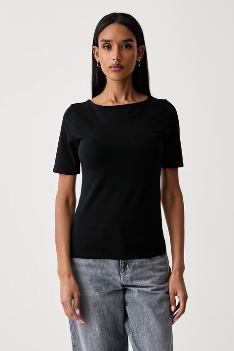 United Colors of Benetton T-shirt γυναικείο βαμβακερό με ελαστάν μαύρο 3FJHD109K