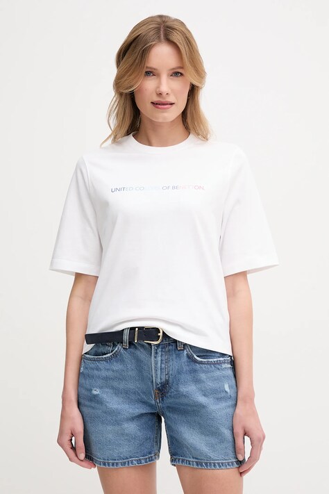 Βαμβακερό μπλουζάκι United Colors of Benetton χρώμα: άσπρο, 3BL0D109D