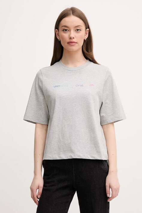 Bavlnené tričko United Colors of Benetton dámske, šedá farba, 3BL0D109D