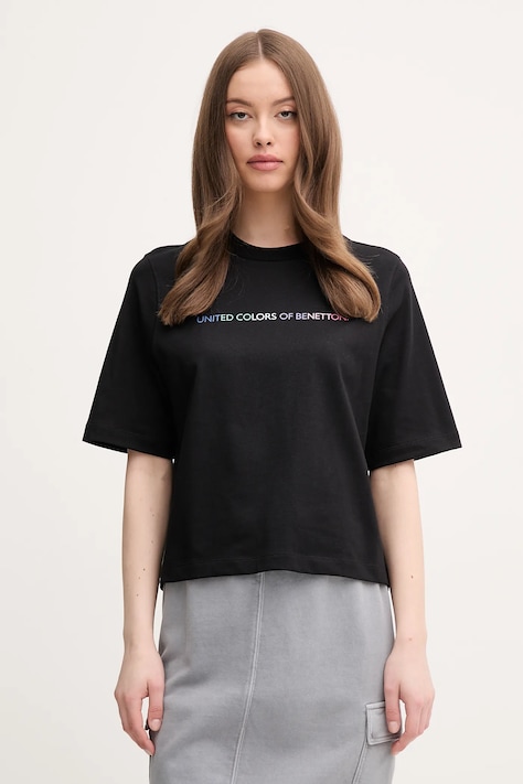 Βαμβακερό μπλουζάκι United Colors of Benetton χρώμα: μαύρο, 3BL0D109D