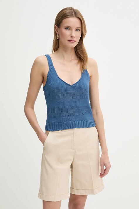 United Colors of Benetton top din bumbac culoarea bleumarin, 1898DH018