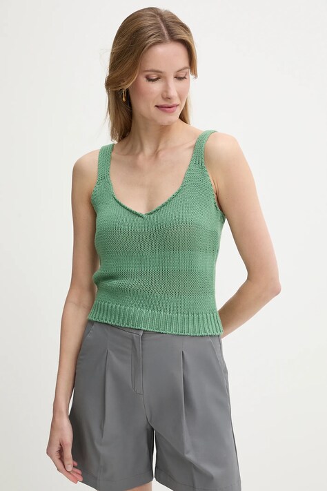 Bavlněný top United Colors of Benetton zelená barva, 1898DH018