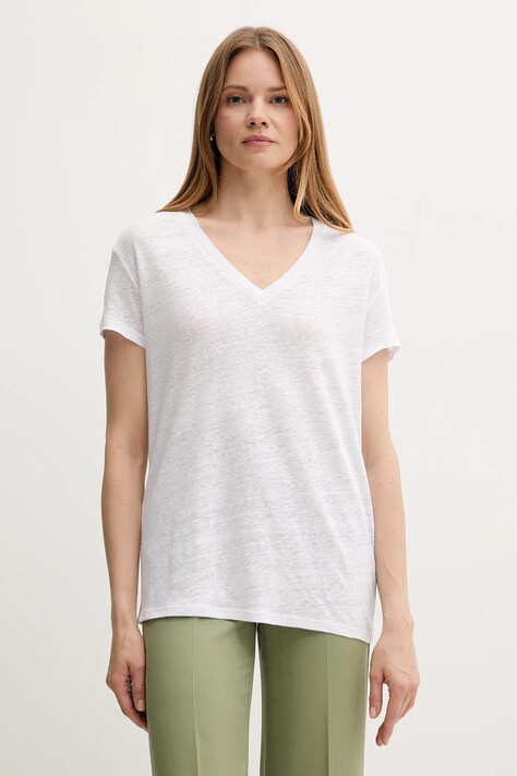 Льняная футболка United Colors of Benetton цвет белый 37UJD401Q