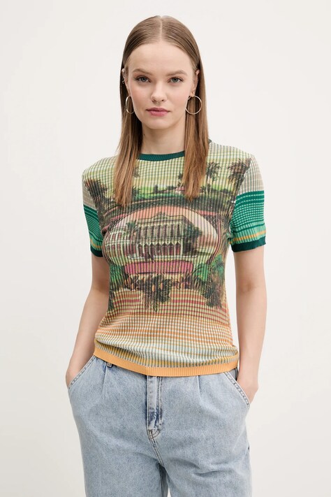 Tričko Desigual AFRICA zelená barva, 25SWTKA5