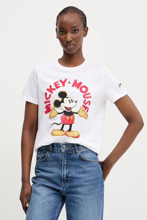 Desigual t-shirt bawełniany MICKEY MOUSE damski kolor biały 25SWTKAI
