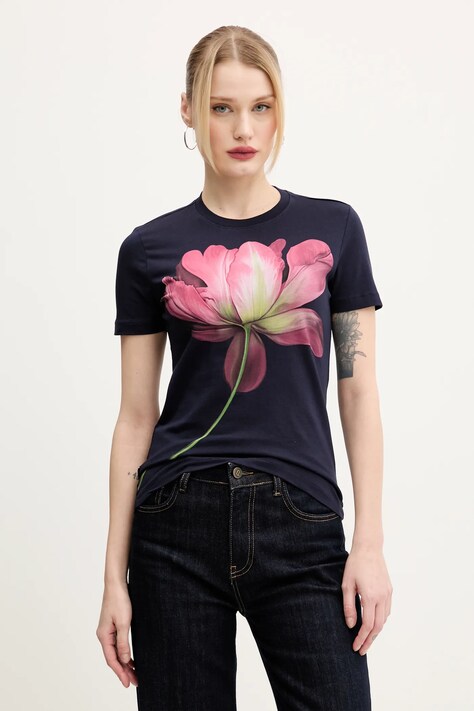 Desigual t-shirt PLATA női, sötétkék, 25SWTK24