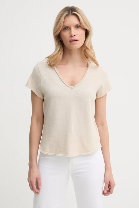 American Vintage tricou din bumbac femei, culoarea bej, SON02AGE25