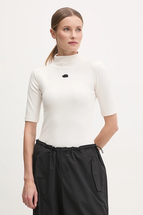 The North Face tricou femei, culoarea bej, cu turtleneck, NF0A89C3QLI1
