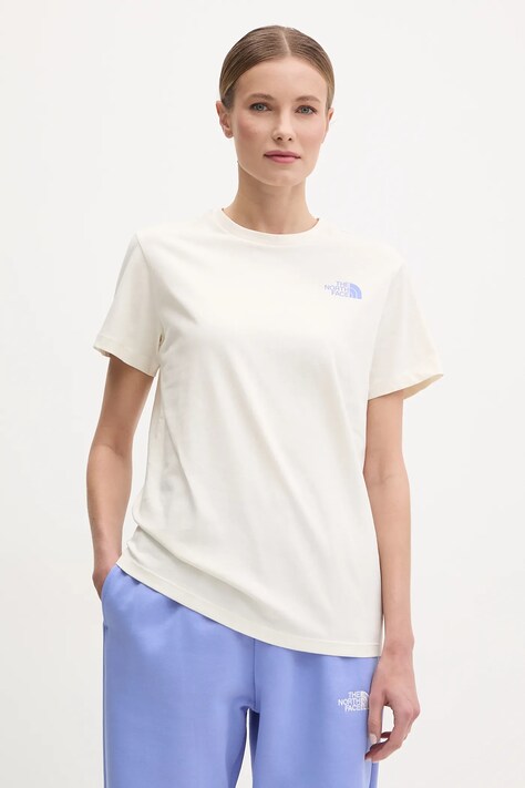 The North Face tricou din bumbac Tailgrid Infill femei, culoarea bej, NF0A8C4W9731