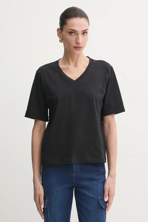 Liu Jo tricou din bumbac femei, culoarea negru, TA5175 JS923
