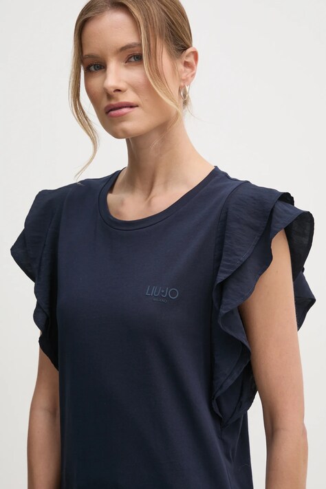 Liu Jo tricou din bumbac femei, culoarea albastru marin, TA5178 J5904