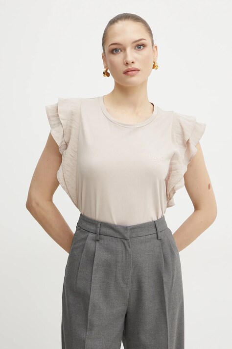 Liu Jo tricou din bumbac femei, culoarea bej, TA5178 J5904
