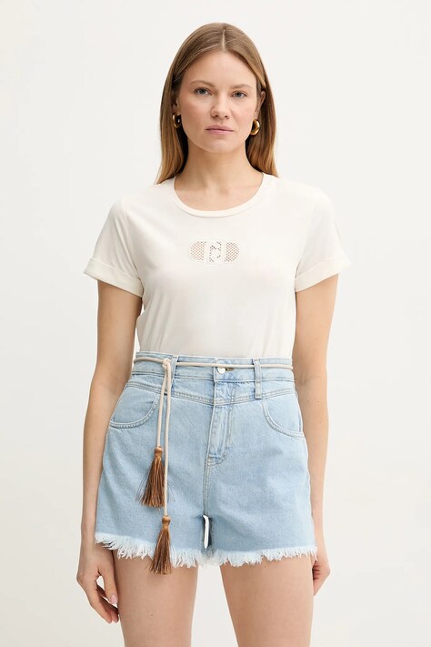 Памучна тениска Liu Jo дамска в бежово TA5180 JS923