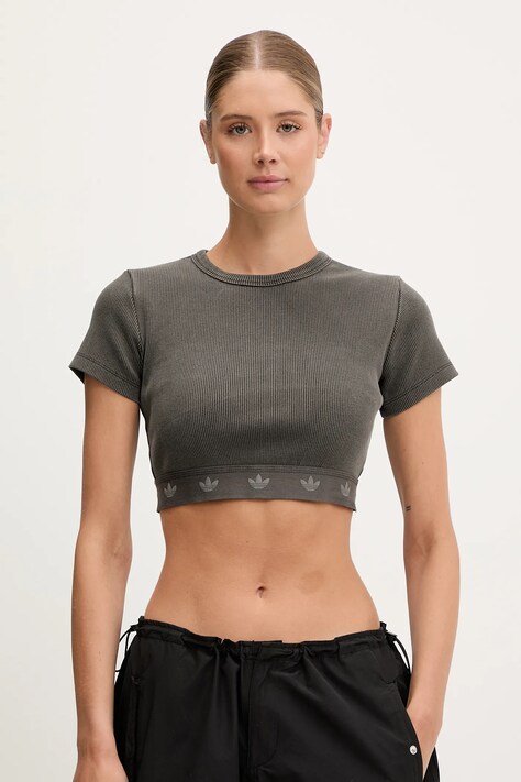 adidas Originals tricou Rib SS Top culoarea gri, JD0041