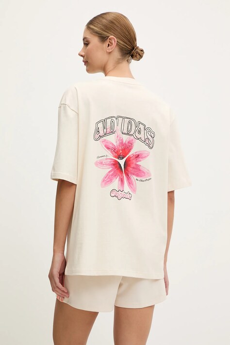 Bavlněné tričko adidas Originals GFX Tee dámské, béžová barva, KC0678