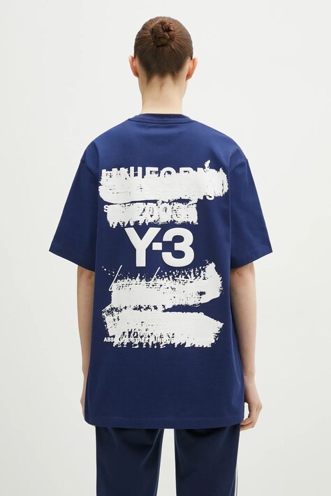 Y-3 tricou din bumbac Graphic SS Tee femei, culoarea bleumarin, JM7816