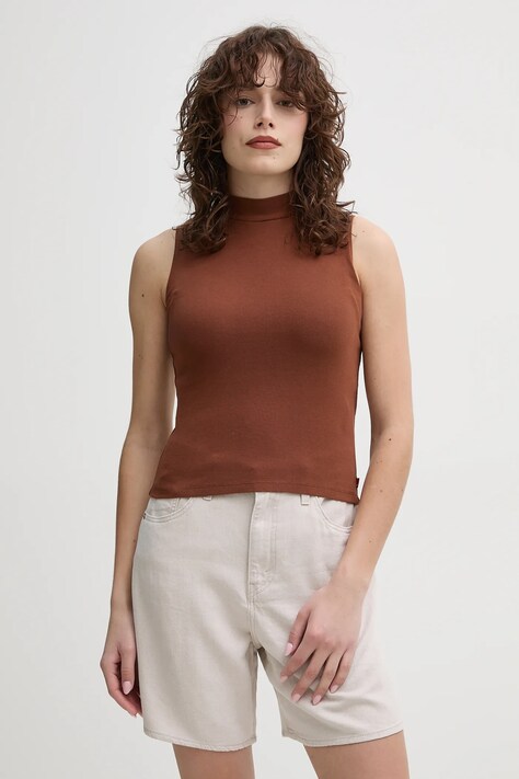 Levi's top EFFORTLESS TANK culoarea maro, cu turtleneck, 001J9