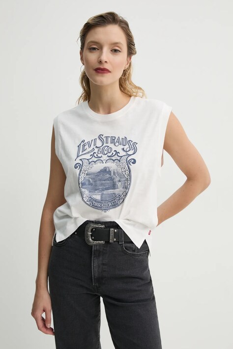 Levi's top in cotone GR BOXY TANK colore bianco 001MW