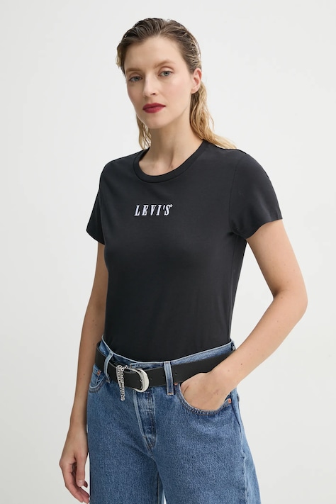 Bavlnené tričko Levi's THE PERFECT TEE dámske, čierna farba, 17369