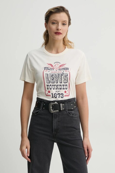 Levi's tricou din bumbac GRAPHIC ICONIC TEE femei, culoarea bej, A8802