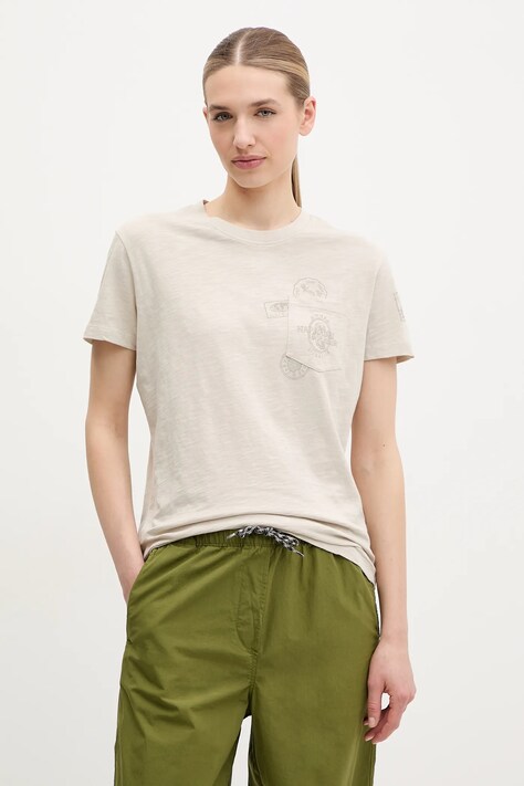 Napapijri tricou din bumbac S-Eclair femei, culoarea bej, NP0A4IG1N901