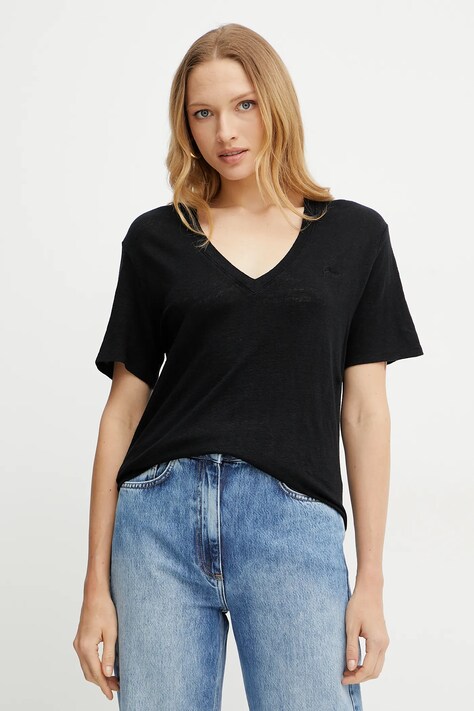 BOSS Orange tricou de in femei, culoarea negru, 50538645