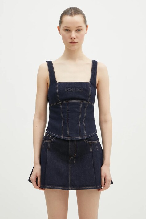 KSUBI bluză subțire din denim Hera Bustier Zenith Pop femei, culoarea bleumarin, uni, WPS25FT005