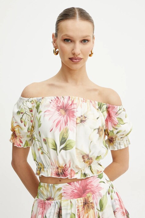 Guess bluză ELODIE culoarea bej, cu imprimeu, W5GH61 WH4S2