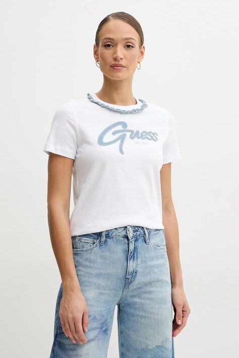 Bavlněné tričko Guess bílá barva, W5GI03 I3Z14