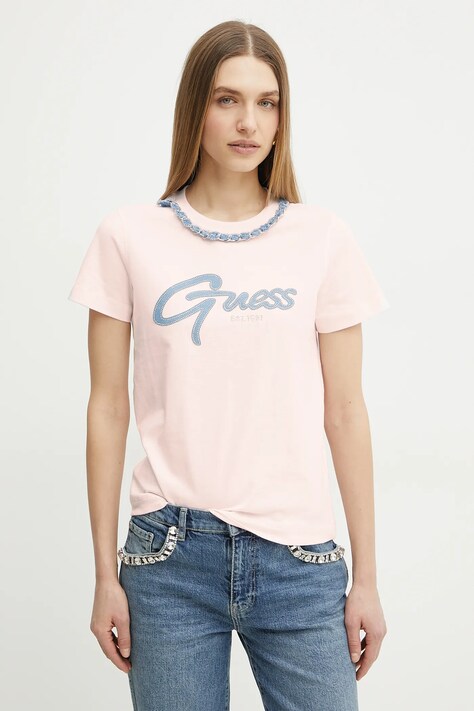 Хлопковая футболка Guess женская цвет розовый W5GI03 I3Z14