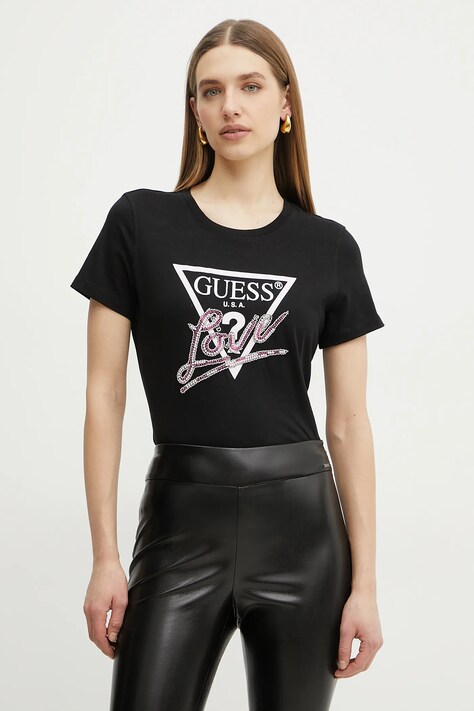 Хлопковая футболка Guess женская цвет чёрный W5GI05 I3Z14