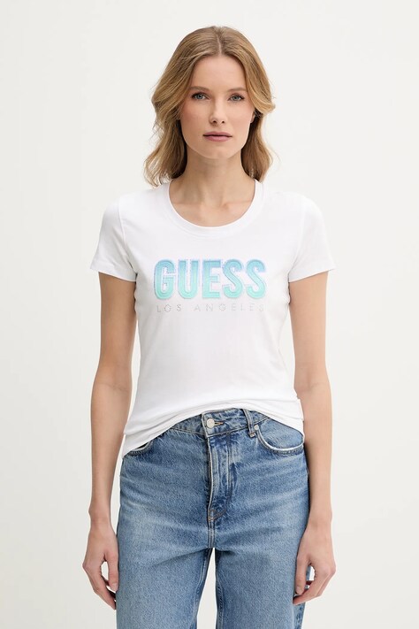 Guess tricou DEGRADE femei, culoarea alb, W5GI14 J1314
