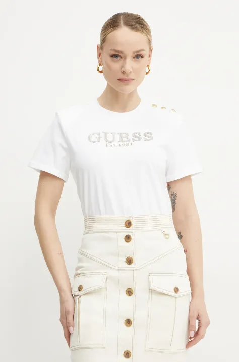 Хлопковая футболка Guess женская цвет белый W5GI15 K8FQ4