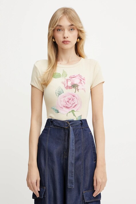 Guess tricou ROSE culoarea bej, W5GI33 KA0H1