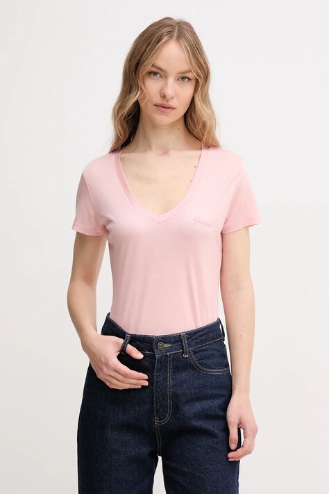 Guess t-shirt damski kolor różowy W5GP31 KCSX2
