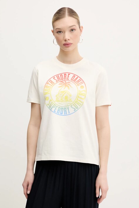 Superdry tricou din bumbac femei, culoarea bej, W1011614A-22C