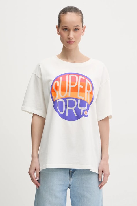 Superdry t-shirt bawełniany damski kolor biały W1011752A-71D