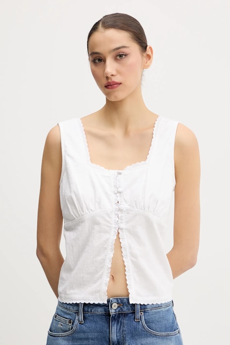 Bavlnený top Superdry biela farba, jednofarebné, W6012019A-04C