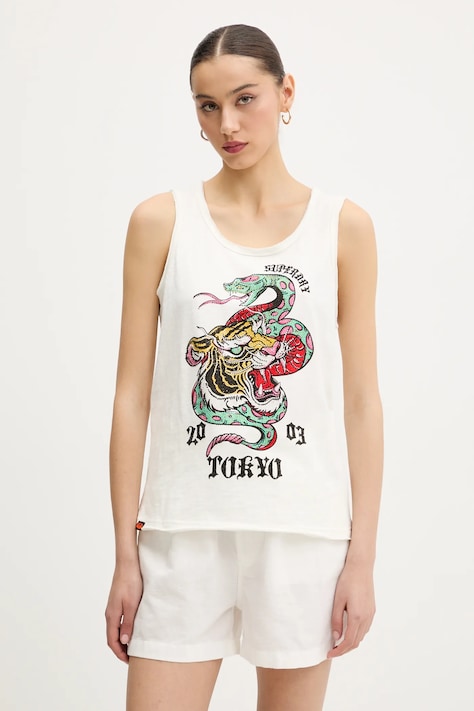 Bavlnený top Superdry béžová farba, W6012044A-E8V