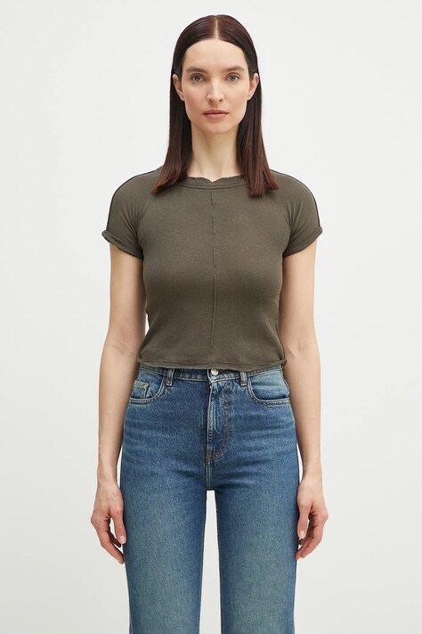 Tričko s příměsí lnu Ottolinger Deconstructed Linen zelená barva, 105-101106-01