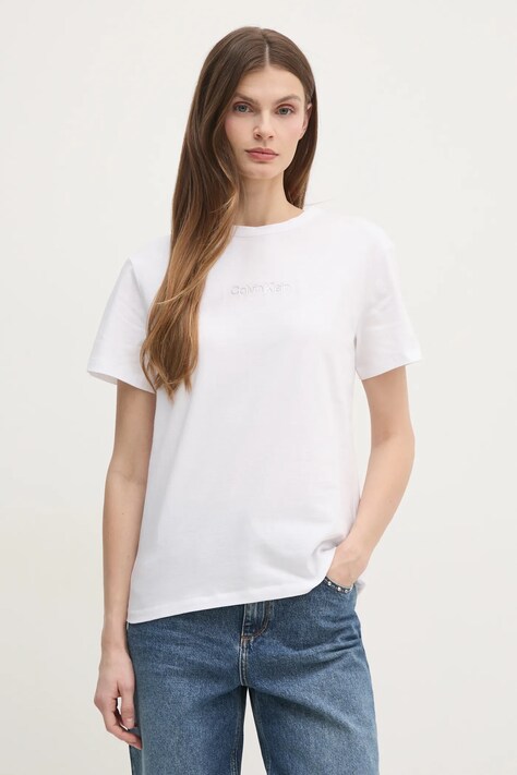 Calvin Klein tricou din bumbac femei, culoarea alb, K20K208294