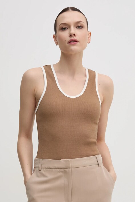 Tommy Hilfiger top femei, culoarea maro, WW0WW44572