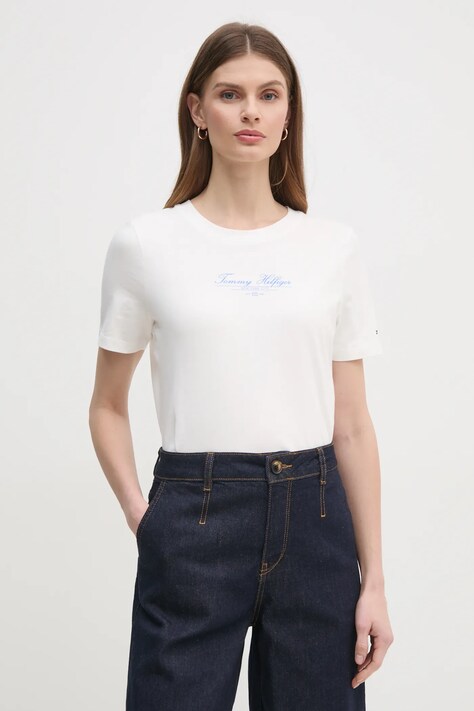 Tommy Hilfiger tricou din bumbac femei, culoarea alb, WW0WW45428