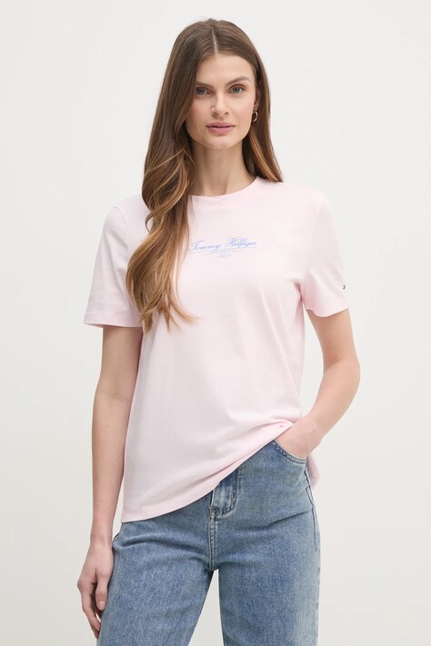 Tommy Hilfiger tricou din bumbac femei, culoarea roz, WW0WW45428