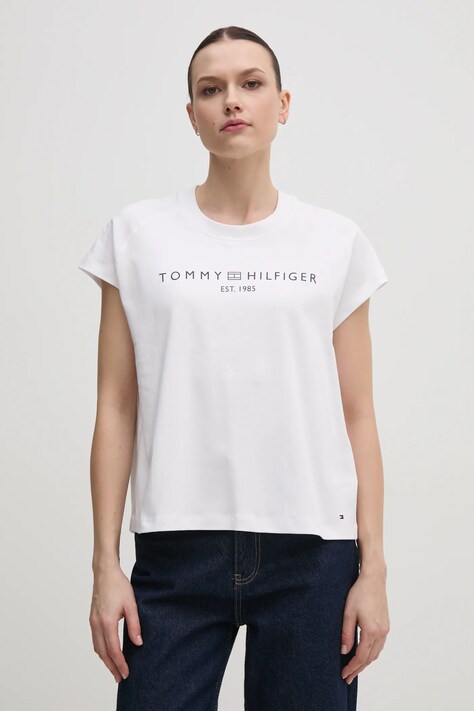 Tommy Hilfiger tricou din bumbac femei, culoarea alb, WW0WW46113