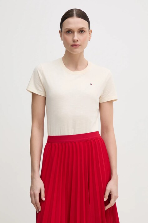 Tommy Hilfiger tricou din bumbac femei, culoarea bej, WW0WW44433