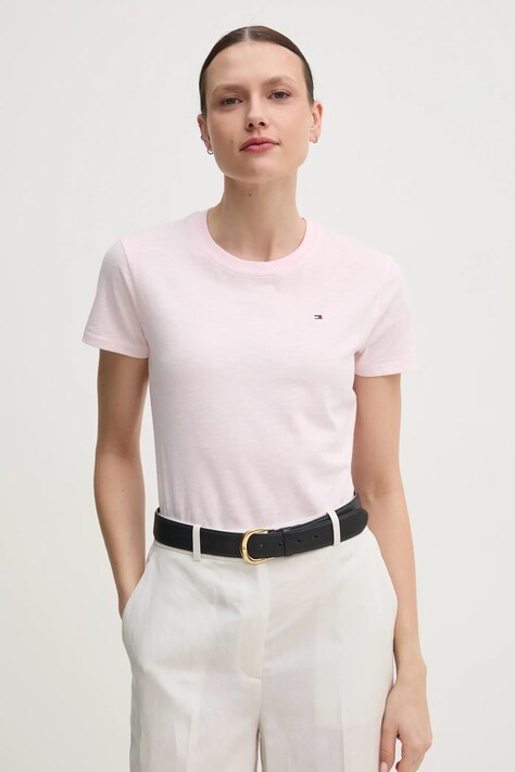 Tommy Hilfiger tricou din bumbac femei, culoarea roz, WW0WW44433