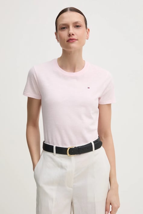 Хлопковая футболка Tommy Hilfiger женская цвет розовый WW0WW44433